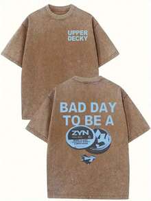 Camiseta Para Hombre"BAD DAY TO BE A ZYN" Graphic Double-Sided Printed Street Style Men's Casual Wear 230g Washed Cotton Round Neck Short Sleeve Comfortable Breathable Basic Double-Sided Printed Tee For Summer High-Quality Edgy DesignLoose And Comfortablegraphic Tees Streetwear Men - 咖啡棕 - 查看 12