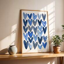1 Piece, Wall Art, Retro Poster, Minimalist Pattern Art Print, Blue Heart Canvas Painting, Bedroom Hallway Decoration, Living Room Aesthetic Design, Gift For A Friend, Housewarming Gift, Frame Not Included. - A - View 3