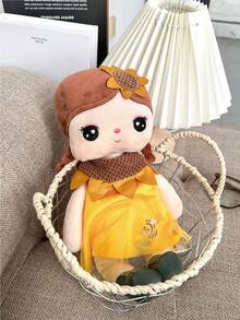 1pc 35cm/13.78 Inch Soft Plush Doll, Sunflower Big-Eyed Girl, Soft Bee Pattern Dress & Floral Decor, Cute Birthday Gift For Girls & Bedroom Decor, Holiday Gift, Plush Doll(Children's Day, Christmas, Easter) - Yellow - View 6