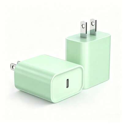 2个PD 20W Type-C快充适配器，薄荷绿，美规插头，兼容 17/16/15/14/13/12/11系列及所有安卓设备，支持快充