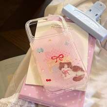Kavenfort Transparent Glitter Phone Case, Compatible With Iphone 17 Pro, Also Fits 16, 15, 13, 14, 17. Pink Cartoon Cat, Shiny Soft Case, Cute, Girly, Creative, Geometric, Cartoon Style, Adorable, Fresh, Niche, Ins Style - Clear - View 7