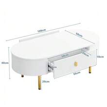 Coffee Table With Two Drawers, Gold Handles And Legs, Curved Corners. - 白色 - 查看 5