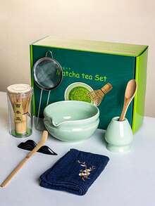 8-Piece Matcha Set, Perfect For Matcha Lovers And Beginners, Includes Ceramic Bowl, Bamboo Whisk, Stand, Spoon, Sifter And Cloth, Suitable For Daily Use, Holidays, Gifts For Friends And Family, Mother's Day Gift - 8-Piece Matcha Set, Matcha, Matcha Tray, Matcha Tools - Light Green - View 10