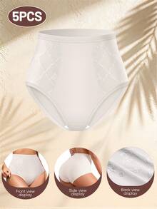 MEIYATING 5 piezas Ropa interior de mujer de cintura alta con diseño de jacquard y malla, con diseño de líneas simétricas adelgazantes, ropa interior cómoda para uso diario - Multicolor - Ver 6