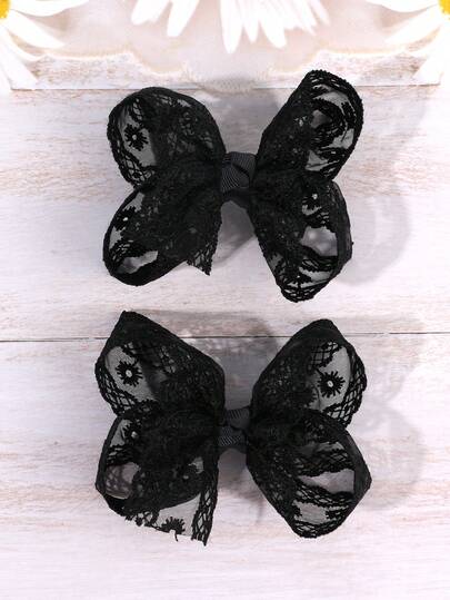 2pcs Cute Black Lace Tassel Hair Bows For Girls,Sweet Hand Tied Bow Decor Fashion Hair Barrettes & Hair Clips,Gothic,Party & Daily Wear Hair Accessories