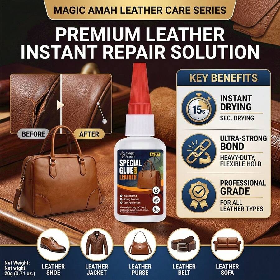 Lederreparaturkleber für Schuhe, Taschen, Sofas, starker flexibler Klebstoff, Super-Kleber für Lederwaren & Haushaltsreparaturen - Lederkleber - Übersicht 1