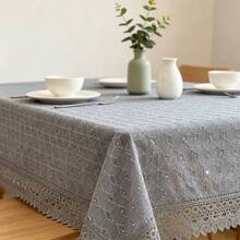 1pc 59.06*86.61inch Grey Elegant 3D Geometric Embroidery Sequin Double-Layer Tablecloth, Embroidered Vintage Table Cover Suitable For Indoor/Outdoor Events, Parties, Weddings, Dinners, Restaurants, Rectangular Tables - Light Grey - View 4
