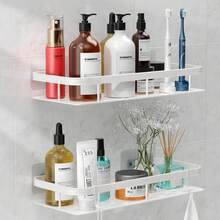 1/2pcs Wall-Mounted Bathroom Shelf, Thick & Large Capacity, Durable Plastic Material, No Drilling Installation, Adhesive Bathroom Organizer Rack, Hanging Storage Shelf For Bathroom & Kitchen, Space-Saving, Easy To Install, Suitable For Storing Toiletries, Cosmetics And Daily Necessities, Applicable To Toilet, Bathroom, Vanity, Shower Area - Multicolor - View 2
