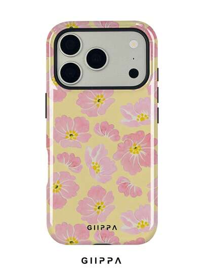 1 weicher gelber Grundton mit rosa Blumenmuster Design Hülle für Handy 17 Pro Max, kompatibel mit Handy 16 Pro Max, 15 Pro Max, 14 Pro Max, koreanischer stilvoller und interessanter Handyhülle, passend für 11/12/13/14/15/75 Pro Max Plus, elegantes Design geeignet für Männer und Frauen, ideales Geschenk für Freundin zu Weihnachten, Valentinstag, Ostern, Hochzeitssaison und Geburtstag
