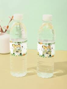 10张野生动物主题水瓶贴纸，狮子、猴子、树叶图案纸质水瓶包装贴纸，适合男孩一周岁丛林动物主题生日派对水瓶标签装饰，婴儿派对用品 - 彩色 - 查看 5