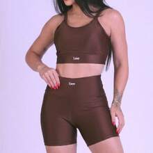 Kit Of 2 Bee Zero Transparency Premium Comfortable Fitness Sets: High-Waisted Shorts, Cropped Top With Padding, Perfect For Workouts And Gyms - Đen và Nâu - Xem 3