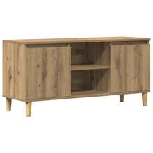 vidaXL TV Cabinet With Solid Wood Legs, Lowboard, Sideboard, TV Stand, TV Furniture, Table, Board, HiFi Cabinet, Dark Oak, Khaki, 103.5x35x50cm - 橡木深卡其 - 查看 2