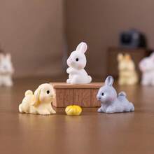 6pcs Mini Cute Rabbit Figurines, Creative Office/Home Decor Accessories, Bedroom Desktop Ornaments - 6-piece Bunny Set - View 3