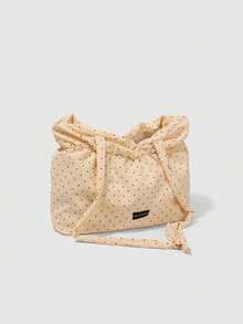 Dedoo Bolso de lona con lunares, bolso de hombro plegable de gran capacidad, adecuado para estudiantes, diseño de cordón con nubes arrugadas, estilo coreano - Amarillo - Ver 5