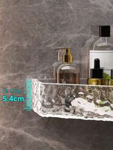1 Peça Prateleira de Parede para Banheiro com Textura de Glaciar; Cesto de Chuveiro de Canto Sem Furos; Estante de Armazenamento Sobre o Vaso Sanitário; Organizador de Vaidade de Maquiagem e Cuidados com a Pele; Prateleira de Parede para Cozinha e Banheiro Montada, Decoração para Casa, Armazenamento de Banheiro, Suprimentos de Volta às Aulas - Branco transparente - Visão 8