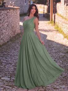 Faeriesty 优雅单肩长款晚礼服，收腰设计，裙摆飘逸，适合红毯、盛大晚宴、婚礼、奢华派对（如婚宴、化装舞会、秘密花园派对、正式晚宴、黑领结活动、毕业舞会和生日派对）等场合，春夏皆宜。 - 薄荷綠 - 查看 3