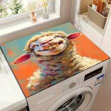 1pc Unique Design Red Headscarf Lamb Pattern Non-Slip Washing Machine Mat, Rubber Material, Heat Resistant And Washable, Suitable For Washing Machine, Dryer, Kitchen Drainer Mat, Drying Mat, Countertop Heat Resistant Mat, Coffee Bar Decor, Laundry Room Decor, Friendly Gift For Friends - A Sheep With a Wide Grin - View 14