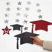 1 Set de decoración de gorra de graduación con estrellas, decoración de bola de graduación con adornos colgantes de papel, decoraciones colgantes para mesa de fiesta de graduación, telón de fondo para fotos de graduación, decoraciones colgantes para ceremonia de graduación, decoraciones para evento de regreso a clases, decoraciones para ambiente de graduación - Ver 10