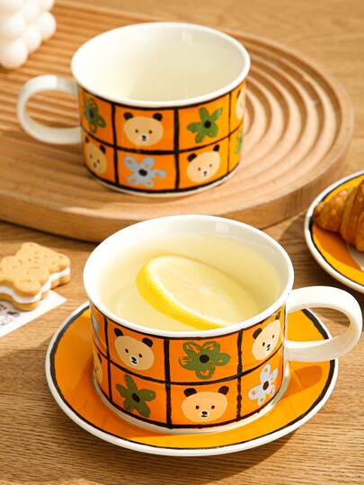 2pcs (1 Cup & 1 Saucer) Ceramic Coffee Cup And Saucer Set, Suitable For Home Kitchen, Restaurant, Living Room, Gift, Drinking Tea, Coffee, Milk, Juice, Wedding, Party, Birthday