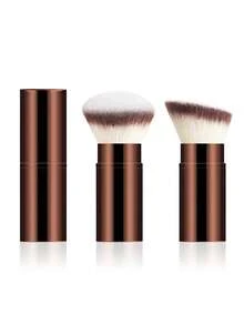 2pcs Retractable Makeup Brushes - Round Powder Brush & Angled Blush Brush, Soft Bristles, Makeup Tools With Covers - Multicolor - View 12