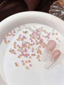 5件裝透明彩色鋯石心形美甲裝飾，超亮迷你平底美甲水鑽飾品 - 彩色 - 查看 2