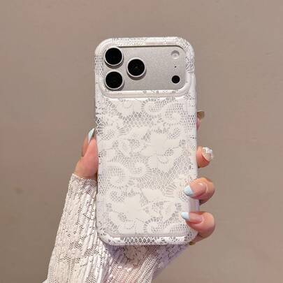适用于 17/17 Pro/17 Pro Max/16/15/14/13/12/11 系列，1 件装 INS 气囊防摔蕾丝花卉印花防震手机壳， 17 Pro Max 保护套，时尚手机壳