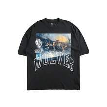 DARCSPORT Oversized Wolf Head Print  Loose-Fitting Pure Cotton Unisex Couple's Short-Sleeve T-Shirt - 白色 - 查看 6