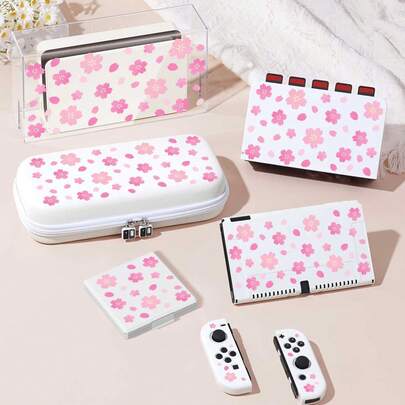Ayotu Sakura Petal Pattern Accessories For Nintendo Switch/Switch OLED/Switch Lite, Including Protective Case, Storage Bag, Dock Cover, Dust Cover, Game Card Case, Controller Grip, Suitable For Christmas, Spring Romance, Valentine's Day, Back To School And Other Occasions