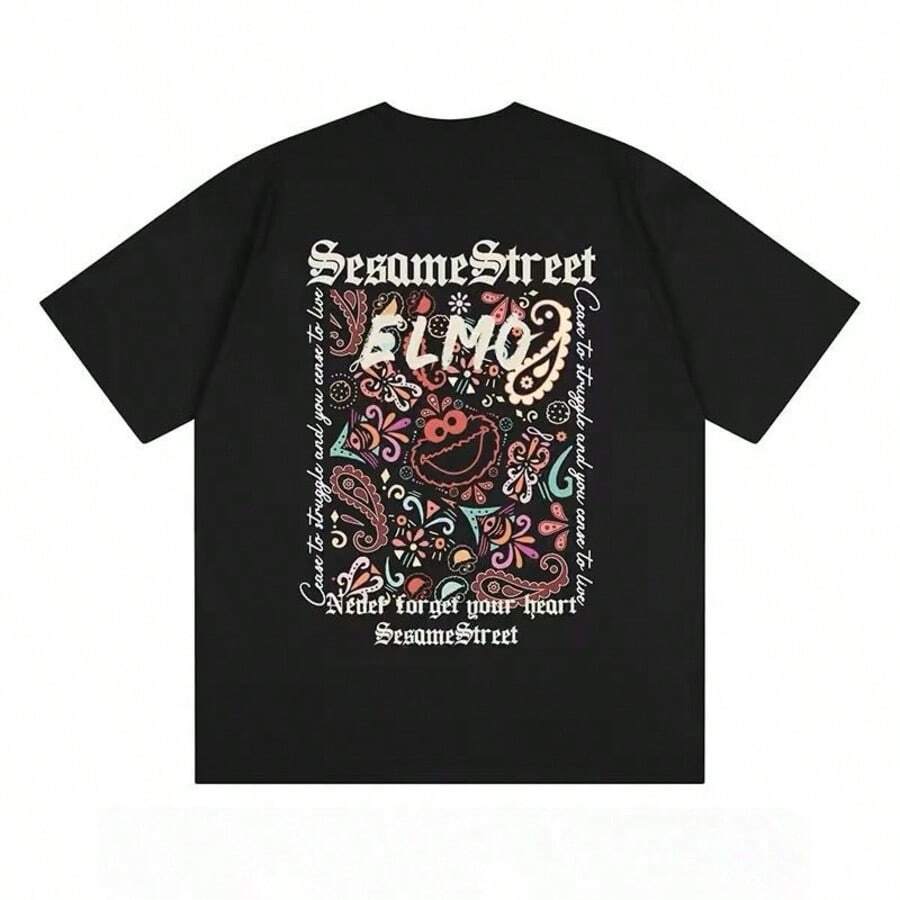 Cool And Unique Monster Pattern, Street Style, Unisex 2026 Summer Everyday Commuter Short-Sleeved T-Shirt. Made Of Pure Cotton, Skin-Friendly And Comfortable, Solid Color Design, Simple And Versatile, The Best Gift For Men/Women, Perfect For Everyday Wear. - Đen 2 - Xem 1