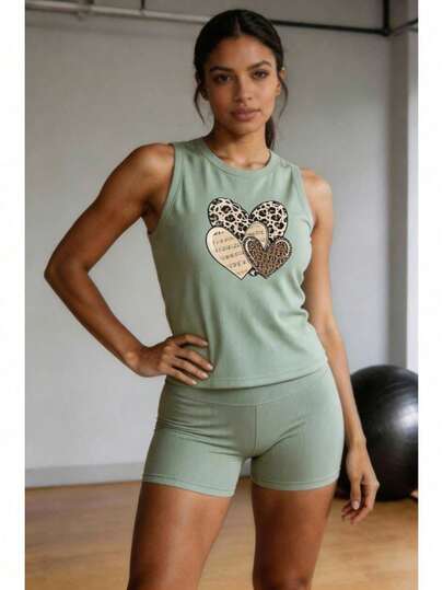 Conjunto deportivo para mujer estilo athleisure de tela acanalada elástica efecto moldeador corte ajustado para primavera-verano para gym, yoga y uso diario