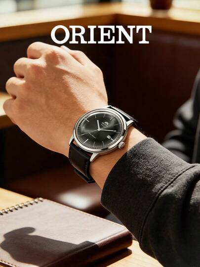 Orient Đồng hồ nam FAC0000DB0, vỏ bạc, mặt số màu xám đậm chải xước với các vòng tròn đồng tâm, vạch chỉ giờ màu bạc, hiển thị ngày, máy tự động Nhật Bản, dây da dày màu đen, phong cách cổ điển cá tính, phù hợp cho các dịp trang trọng, du lịch, leo núi, thường ngày, quà tặng sinh nhật, Ngày của Cha, Giáng sinh.