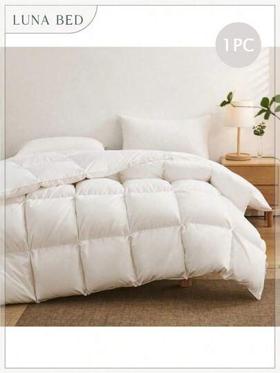 1pc Quilted Plaid Comforter, Warm & Breathable Microfiber Fill, Soft Duvet Insert With Corner Tabs, White, Suitable For All Seasons