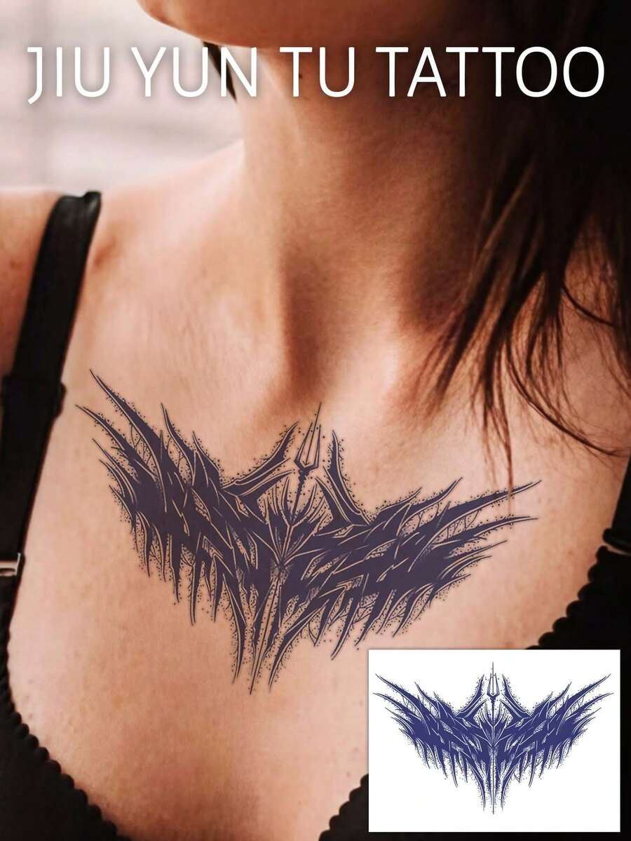 1pc Herbal Waterproof Anti-Sweat Non-Reflective Temporary Waist & Abdomen Tattoo Sticker, Exquisite Design, Natural Matte Finish, Waterproof For Up To 2 Weeks, Easy To Apply, Looks Like Real Temporary Tattoo, Suitable For Waist, Chest, Thigh, Unisex, Great For Daily, Travel, Beach, Body Art Decoration, DIY Gift Sticker - Dark Grey - View 1