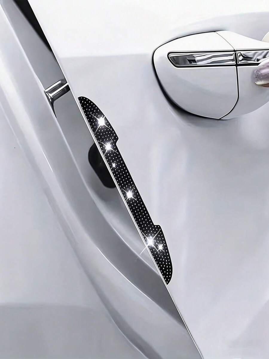 Sparkling Diamond Car Door Edge Guards, Fashionable Anti-Scratch Protective Strips, Cute Shiny Car Rearview Mirror Decorations, Universal Exterior Accessories