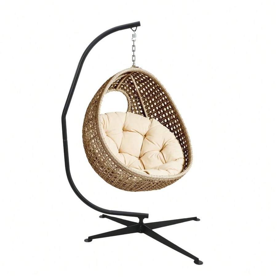 Soporte plegable para silla colgante y hamaca - Estructura de acero robusta, base desplazada con giratorio 360°, soporta 150 kg, ideal para patios, balcones y porches Solo soporte, sillas no incluidas - Caqui - Ver 1