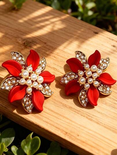 1 Đôi bông tai hoa nhiều lớp lấp lánh bằng đá zircon tổng hợp, kiểu dáng thanh lịch, thích hợp đeo hàng ngày cho nữ, phụ kiện trang sức dự tiệc tinh tế.