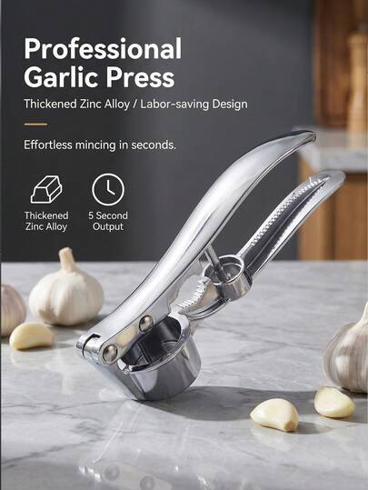 1 件不锈钢压蒜器，现代简约银色不锈钢多功能蒜蓉机、蒜泥器、蒜汁机、不锈钢蒜压器，适用于厨房、蔬菜水果工具、厨房用具、刀具、食物、沙拉、装饰、储存、派对、生日