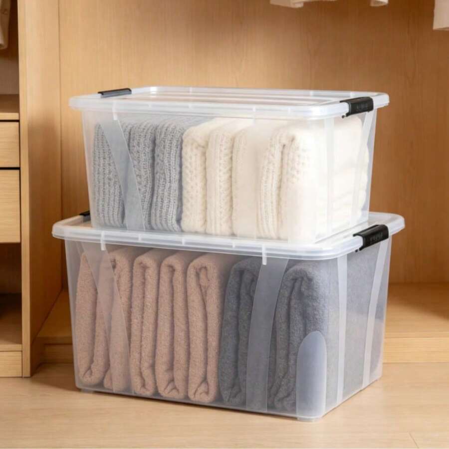 Transparent Storage Box With Lid / 5 Sizes Available / Household Clothes Organizer Box / Home Clothes Storage / Under Bed Storage Box / Wardrobe Organizer Box / Rental Storage / Miscellaneous Storage - View 1