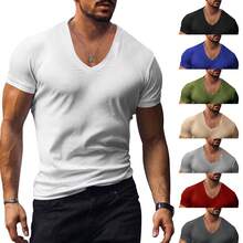 T-shirt da uomo estiva, scollo a V, tinta unita, vestibilità slim, leggera, maniche corte, abbigliamento casual da uomo - Bianco - Visualizzare 2
