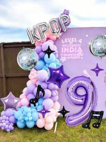 15件組 K-Pop 音樂主題生日裝飾氣球套裝，包含音符氣球、32英吋紫色數字0-9氣球、迪斯可氣球，適用於 K-Pop 音樂主題生日派對裝飾、短影片裝飾、卡拉OK音樂主題裝飾 - 彩色 - 查看 7