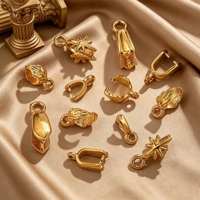 5个不锈钢18K镀金雪花叶子扣吊坠扣环饰品瓜形扣环DIY项链连接器首饰制作