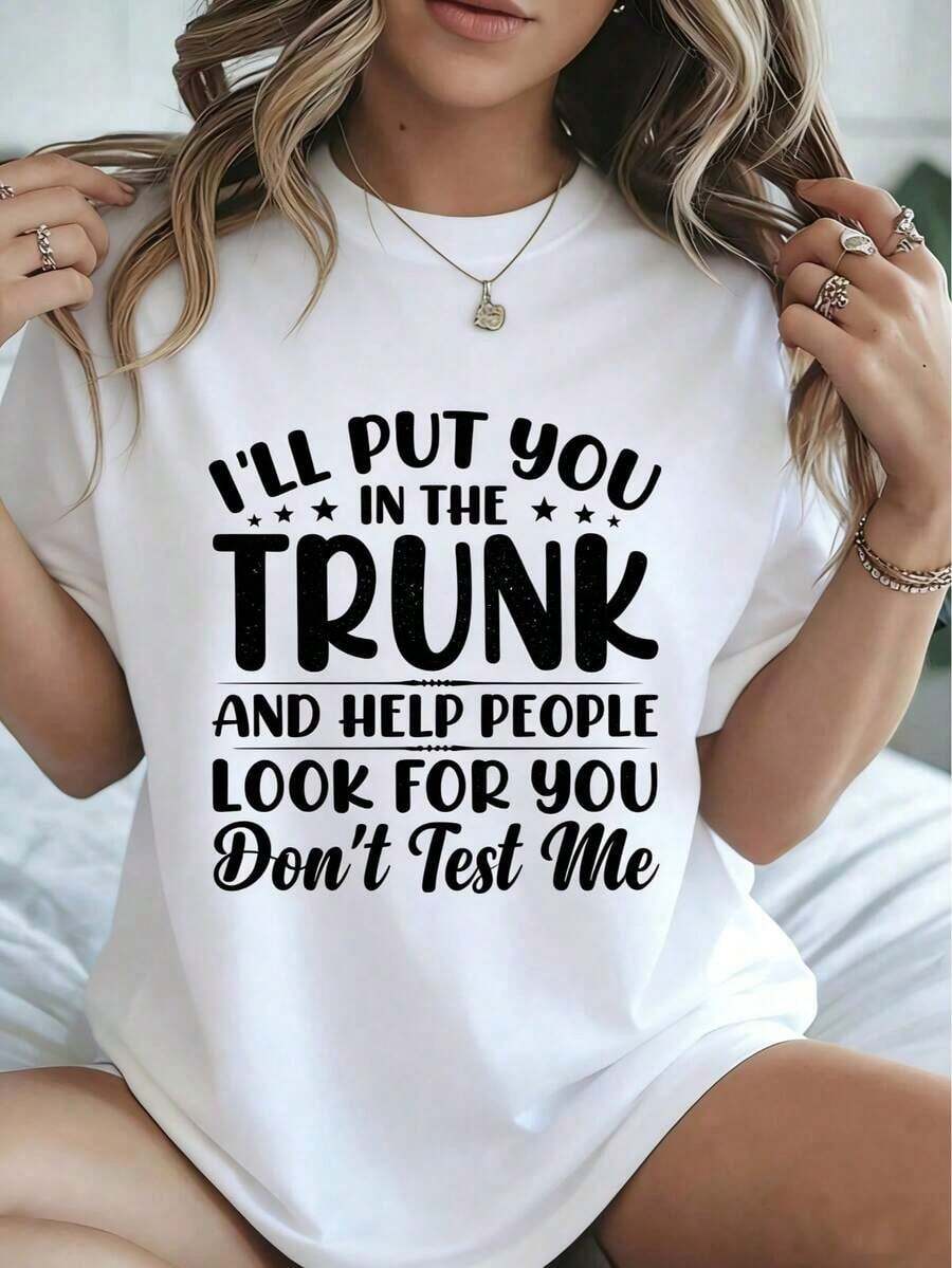 Camisetas de manga corta para mujer, cuello redondo, 100% algodón, con la frase sarcástica y divertida "Don't Test Me" estampada, camiseta casual de manga corta, tela suave y transpirable, ideal para uso diario y con humor, color blanco. - Blanco - Ver 1