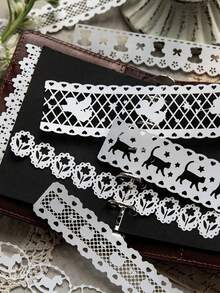 10 Hojas/Paquete Papel de Material de Encaje Hueco Vintage, Papel Decorativo DIY para Tarjetas y Manualidades de Scrapbook - Aventura de encaje - Ver 12