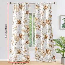 2pcs/Set New Watercolor Floral Curtain, White Background With Rose Gold Flower Pattern, Comes With Rod Pocket Design To Protect Privacy And Easy Installation, Ideal For Home Windows - Rose Gold - View 17