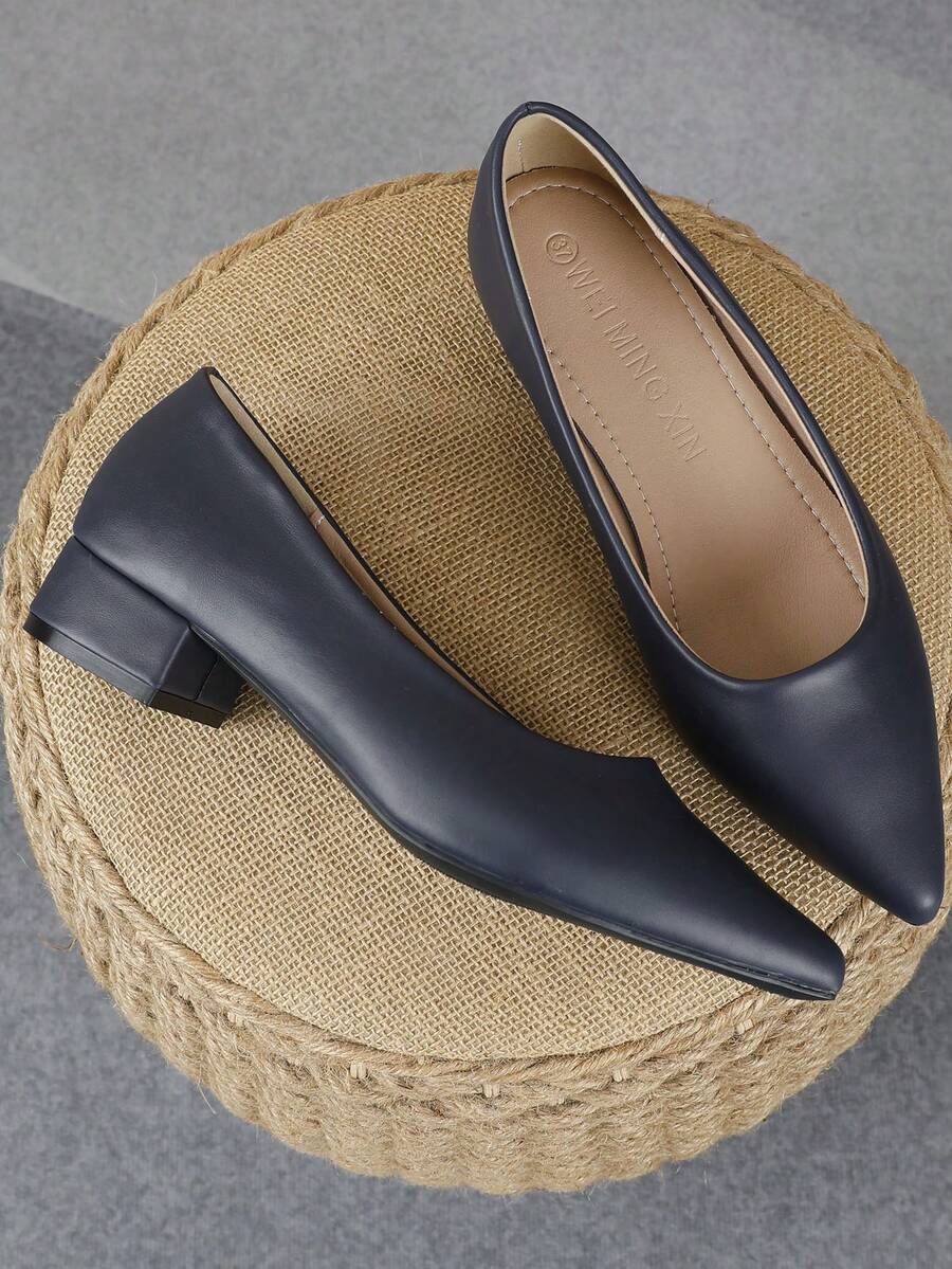 Giày cao gót mũi nhọn đế dày kiểu mới năm 2026, màu xanh navy, kiểu dáng slip-on, thích hợp cho nữ đi làm, công sở và hẹn hò. - Màu xanh đậm - Xem 1