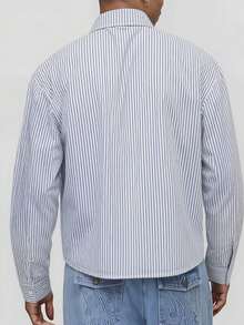 Camisa de manga larga a rayas de estilo callejero y moda para hombres - Azul y blanco - Ver 3