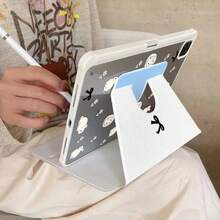 1个韩式蓝条纹兔子蝴蝶结透明平板保护套，360°旋转多角度支架，透明防摔后盖，自动休眠，兼容iPad 10代/Air4/5/Pro 11英寸/9/8/7代，小众甜美少女风平板电脑保护套 - 彩色 - 查看 2