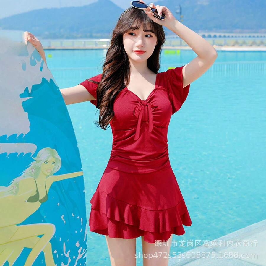 Plus Size One-Pieces - 029 Conjoined - Red - View 1