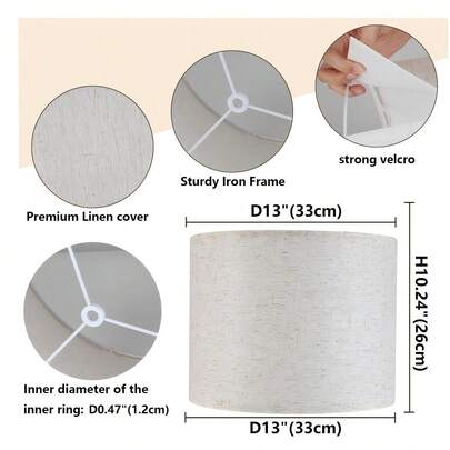 12.99" (33cm) Diameter X 10.24" (26cm) Height Detachable White Drum Lamp Shade, Suitable For Table Lamp/Floor Lamp/Pendant Light, Lamp Shade Replacement, Minimalist Modern Style