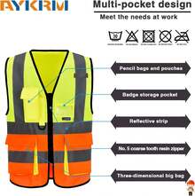 Pink Reflective Safety Vest For Women, Working Safety Gear With Strips, High Visibility Work Vest For Construction, Medium - 黃橙色 - 查看 4